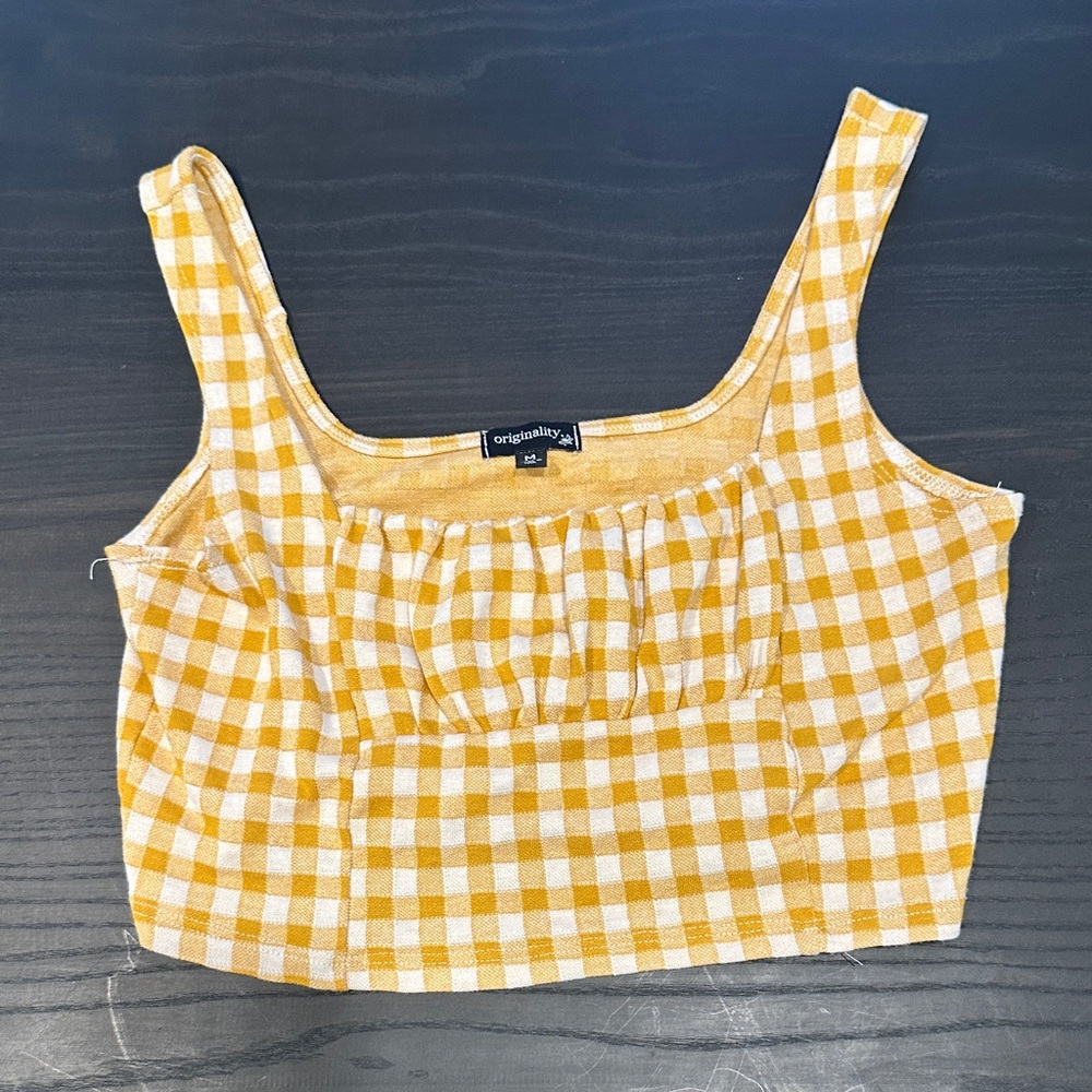 Women Yellow Checkered Crop Top